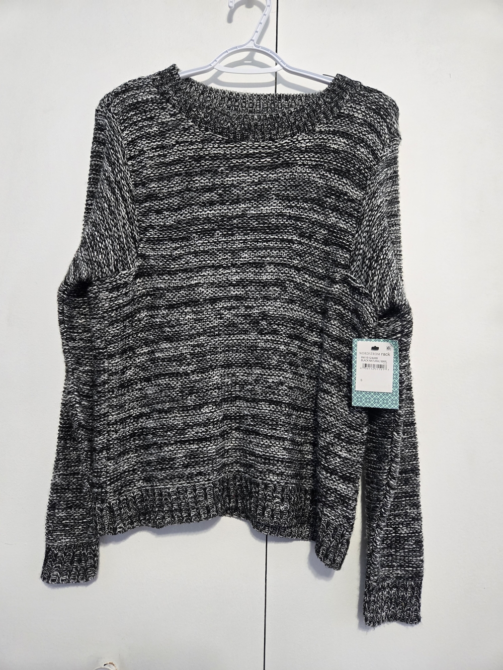 Susina Marled Knit Pullover Sweater NWT Small Black White Crewneck Cozy